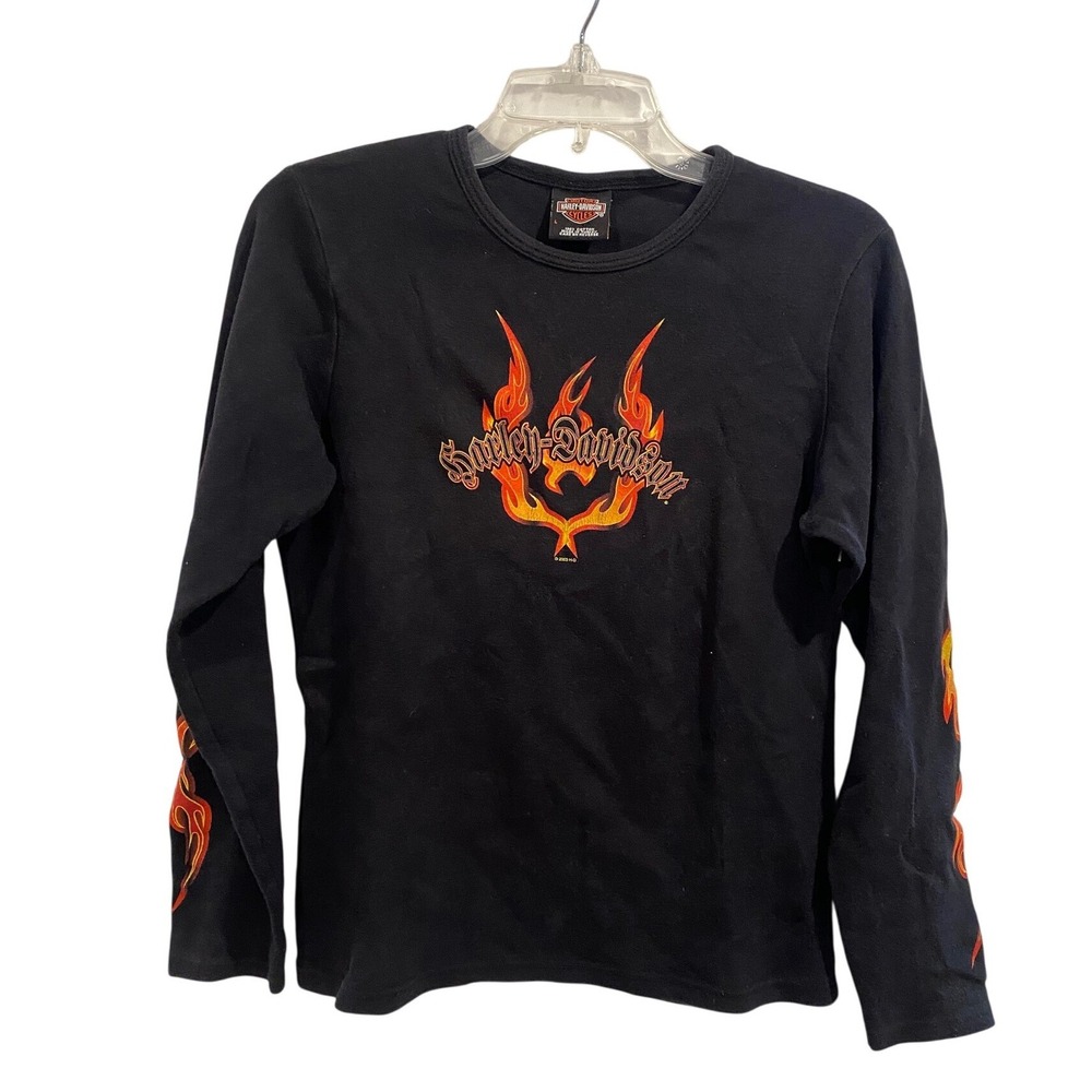 Vintage 2003 Harley-Davidson Berlin Germany Womens Large Flame Long Sleeve Shirt